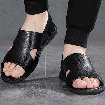 Riolio Men's Solid Color Open Toe Breathable Sandals, Comfy Non Slip Casual Durable Beach Water Shoes, Men's Footwear